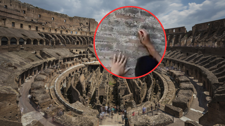 Turysta zostawił po sobie "pamiątkę" w Koloseum (Twitter/Rai)