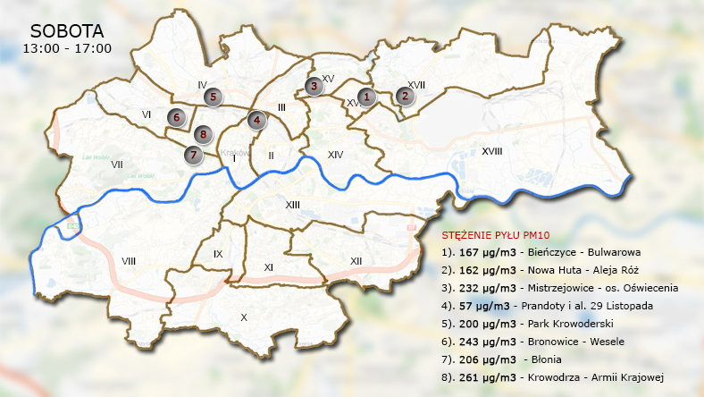 Stan powietrza w Krakowie - sobota