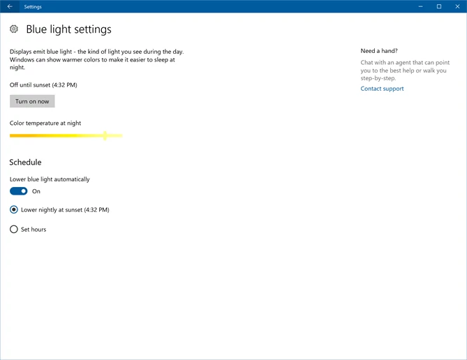 Tryb redukcji niebieskiego światła w Windows 10 build 15002