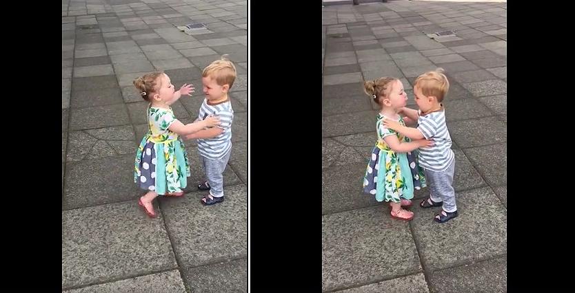 Ennél cukibb ma már nem lesz! A kislány megcsókolja a kisfiút. A reakciója? Elképesztő! (videó)