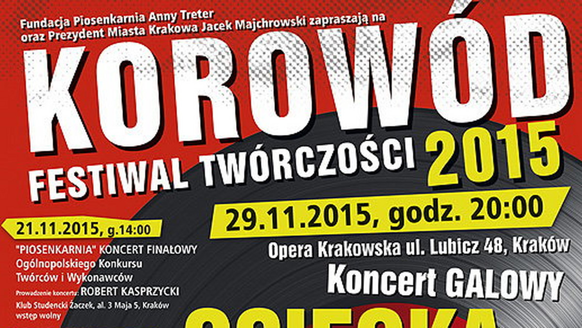 W dniach 21-29 listopada w Krakowie odbędzie się ósma edycja Festiwalu Twórczości Korowód. Impreza ma na celu odkrywanie nowych talentów oraz promowanie dobrej polskiej piosenki.
