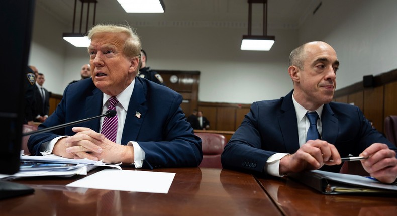 Former President Donald Trump appears at Manhattan criminal court in New York, Friday, April 19, 2024.Maansi Srivastava/The New York Times via AP, Pool