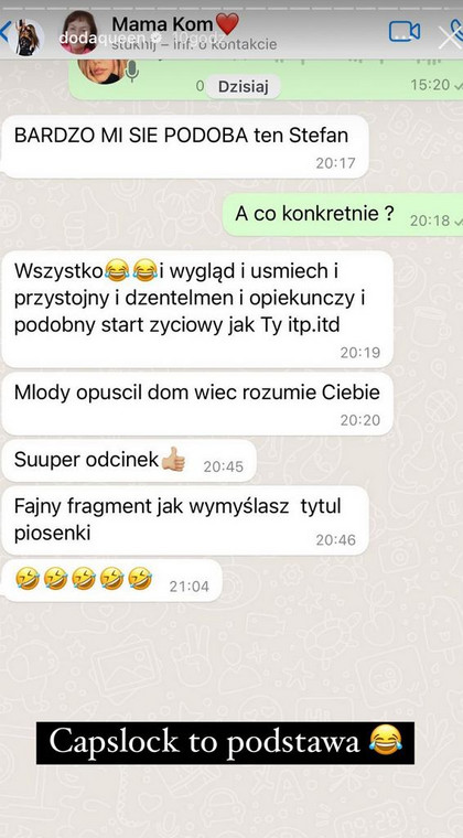 Doda pokazała wiadomości od mamy