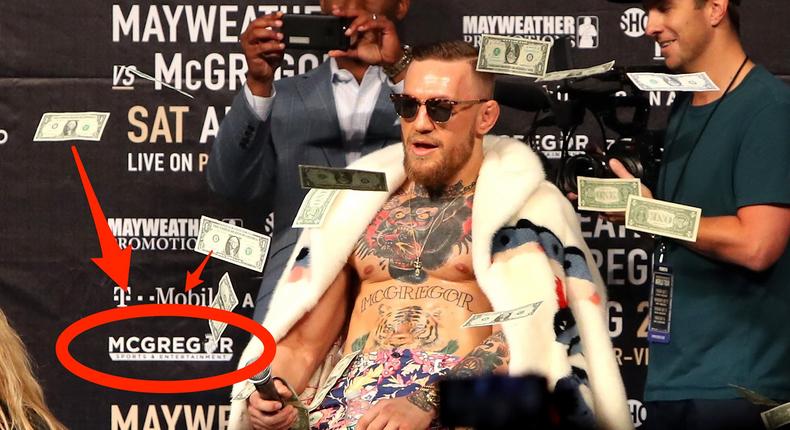 Conor McGregor and the branding for his promotion company.