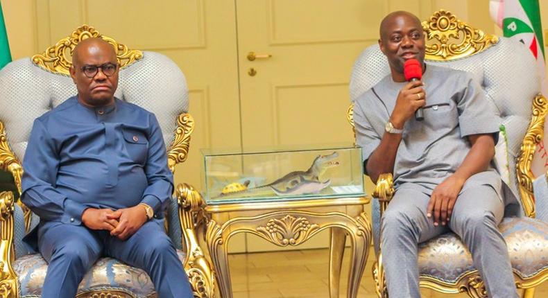 Former Rivers State Governor, Nyesom Wike and Oyo State Governor, Seyi Makinde. [penangle]
