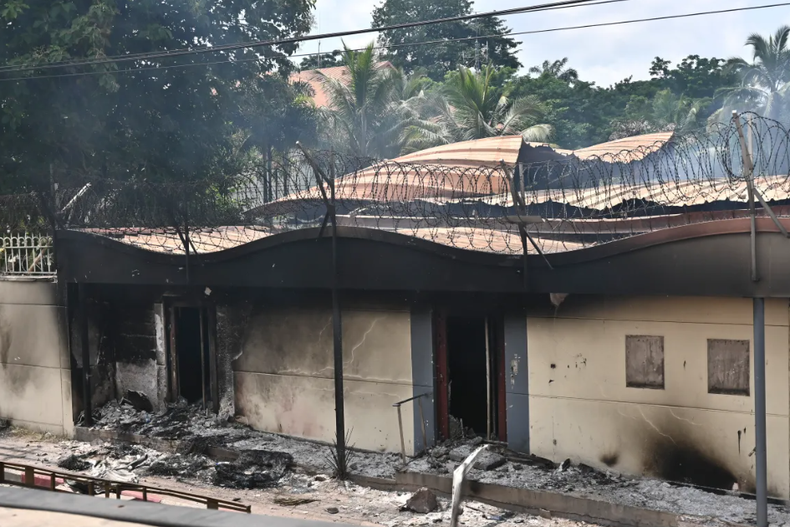 Several embassies were among those targeted, with smoke rising from the French embassy following a fire