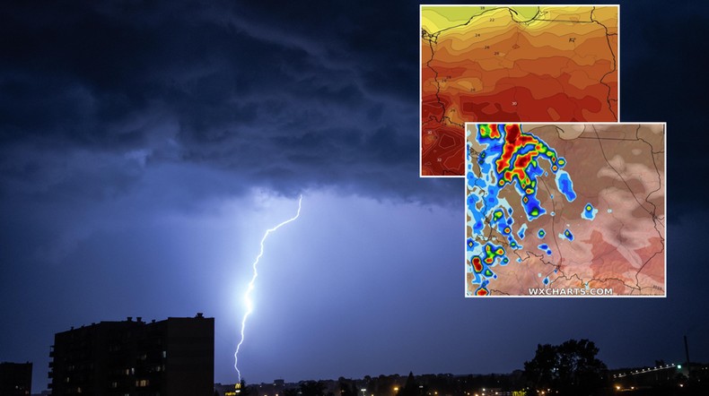 Upały jeszcze trochę potrwają, ale widać już ich koniec. Możliwe duże załamanie pogody (mapy: wxcharts.com)