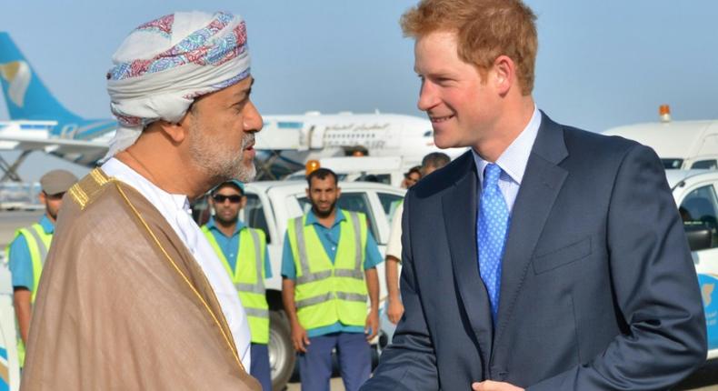 Haitham bin Tariq, who has been sworn in as Oman's new ruler, is seen meeting Britain's Prince Harry in November 2014