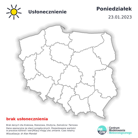 Usłonecznienie w Polsce w poniedziałek