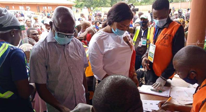 Adams Oshiomhole at ward 10, unit 001, Uzairue northeast, Estako west local government area of the state. (Punch)