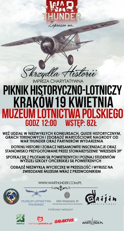 Plakat Pikniku "Skrzydła Historii" w Krakowie, pod patronatem War Thundera