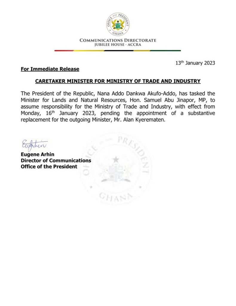 Abu Jinapor is the interim Minister of Trade