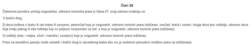 Izvod iz Zakona o penzijskom i invalidskom osiguranju, o porodičnim penzijama