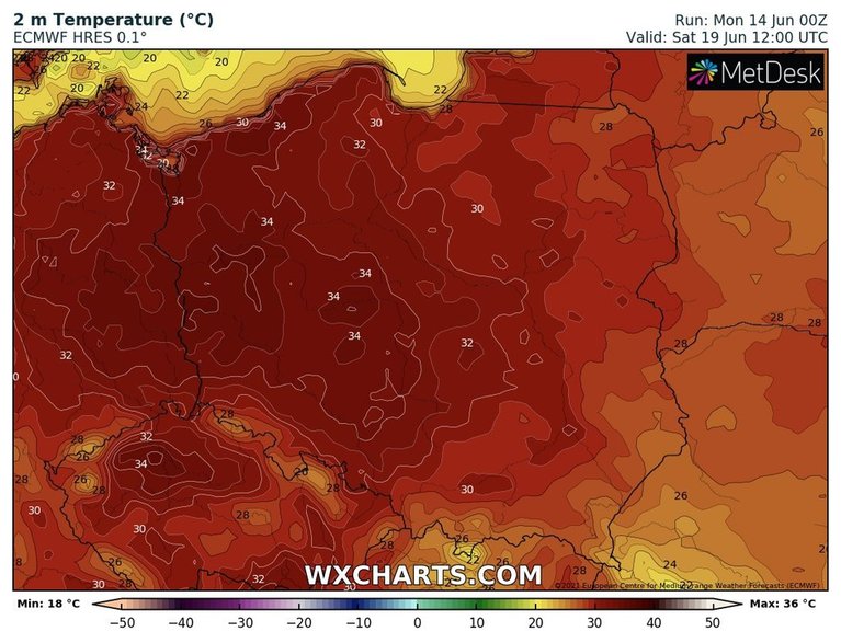 Pod koniec tygodnia na zachodzie ryzyko upału do ok. 35 stopni