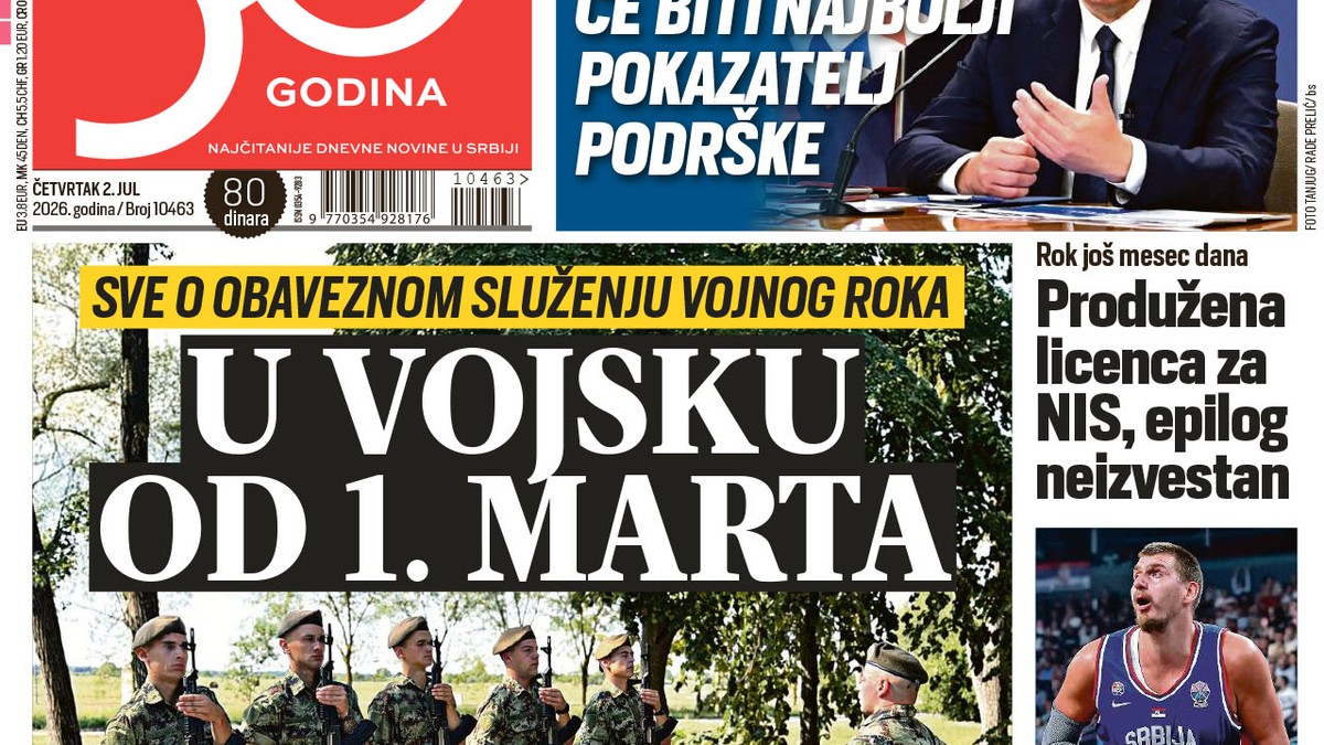 Blic naslovna strana za 2.7.