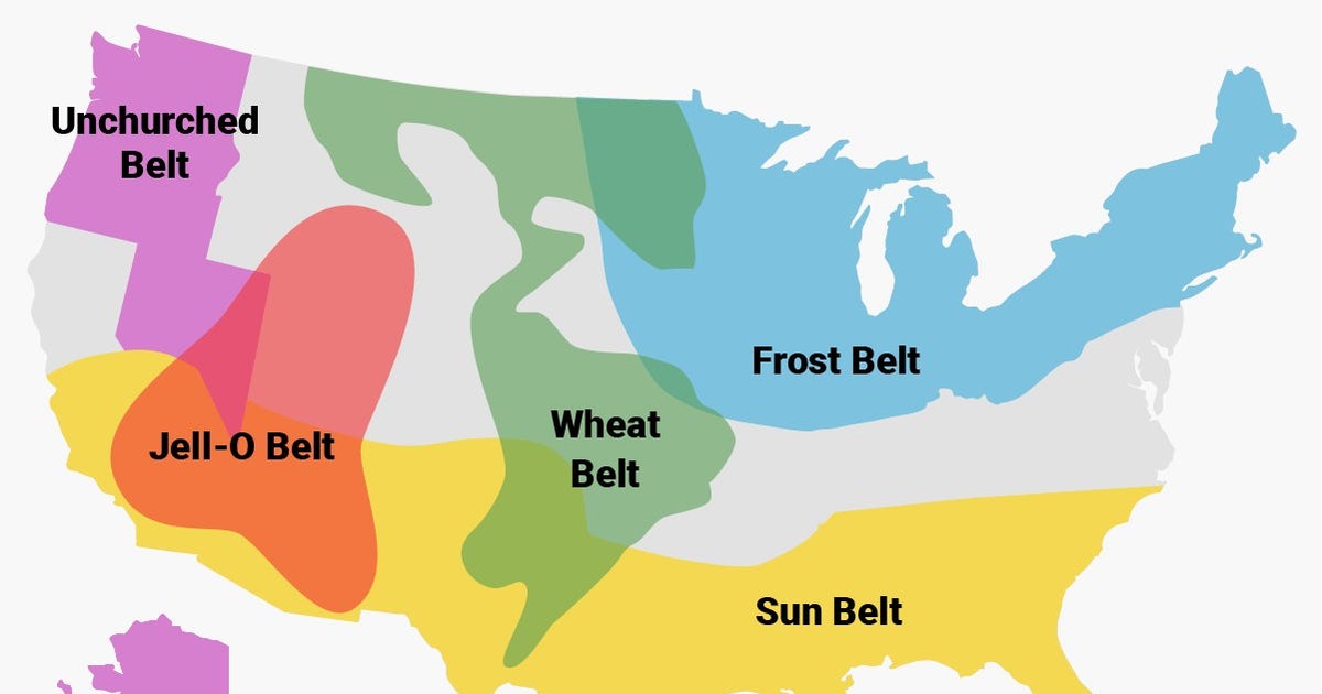 MAP: From the Bible Belt to the Rust Belt, the United States has 13 ...