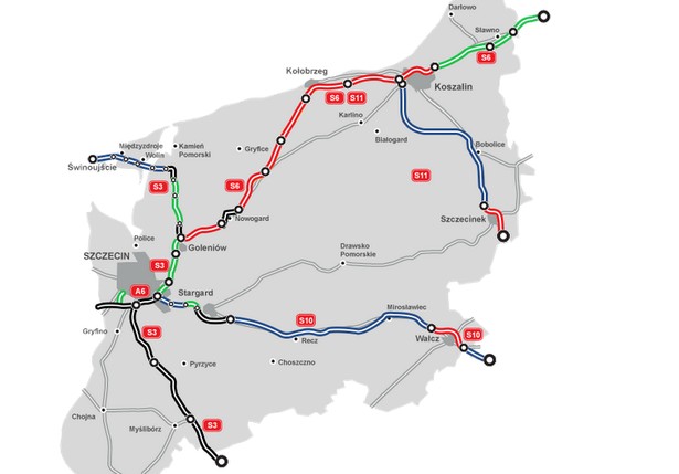 Zachodniopomorskie. Mapa budowy dróg, źródło: GDDKiA