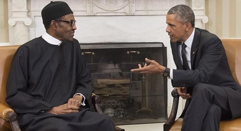 Nigeria's President, Muhammadu Buhari and US President Barack Obama during a meeting at the White House. 