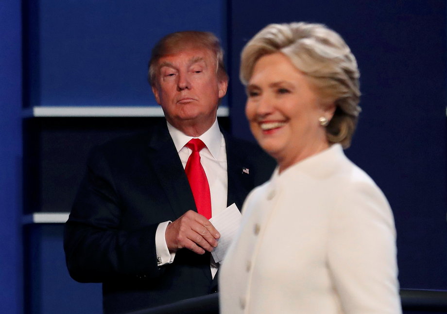 Trump and Clinton at the end of Wednesday night's debate.