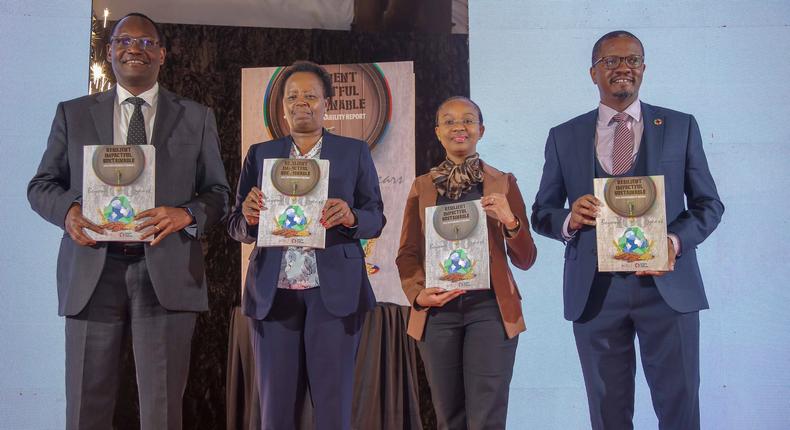 L to R, Dr Chris Kiptoo, PS Ministry of Environment & Forestry, EABL CEO and MD Jane Karuku, Judy Njino, Executive Director Global Compact Network Kenya, Eric Kiniti, Group Corporate Affairs Director. 