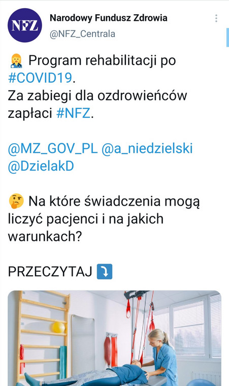 Program rehabilitacji po #COVID19. Za zabiegi dla ozdrowieńców zapłaci #NFZ.