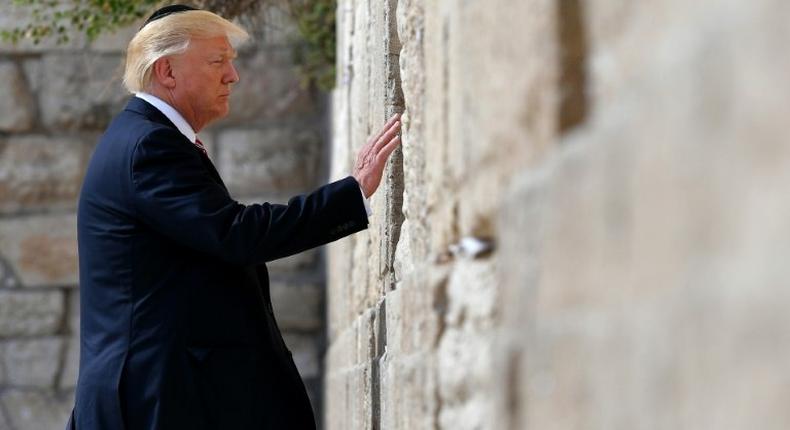 US President Donald Trump visits the Western Wall, the holiest site where Jews can pray, in Jerusalem’s Old City on May 22, 2017