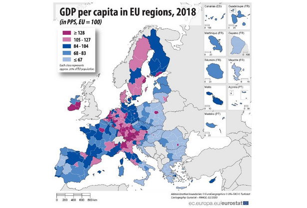 Polska na mapie unijnego bogactwa. Tylko Warszawa ma PKB per capita powyżej średniej UE