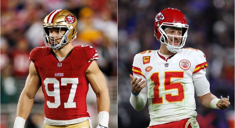 Nick Bosa and Patrick Mahomes.Ryan Kang/Getty Images; Rob Carr/Getty Images