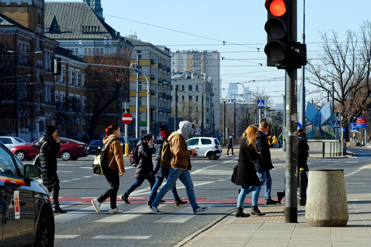ulica, pogoda, wiosna, marzec, droga, ludzie