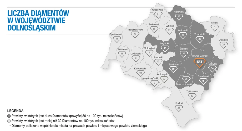 Liczba Diamentów w województwie dolnośląskim