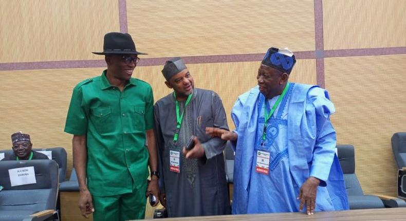 LP, PDP, and APC chairmen share pleasantries as they arrive Supreme Court [PN]