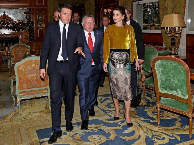 Matteo Renzi, król Abdullah II i królowa Rania