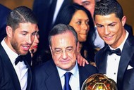 Florentino Perez z Sergio Ramos i Christiano Ronaldo