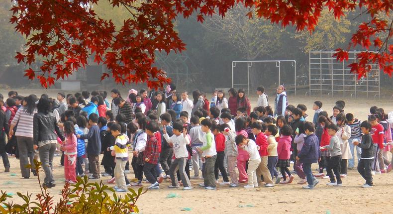 students evacuate drill school