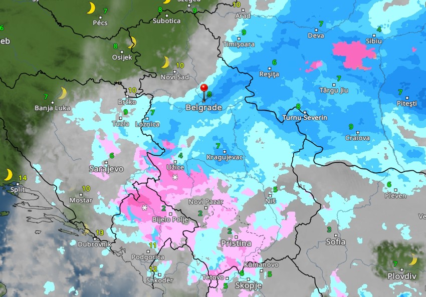 Kretanje nevremena u 22 časa