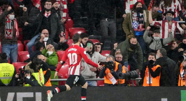 Iker Muniain's penalty gave Athletic Bilbao a 3-2 win after extra-time against Barcelona on Thursday. Creator: CESAR MANSO