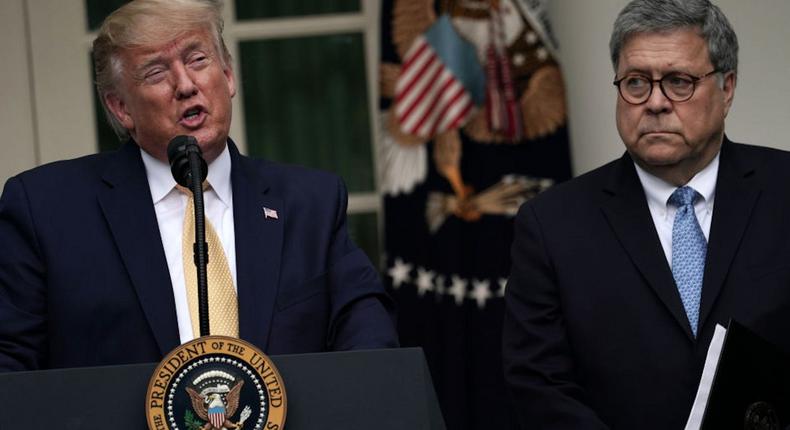 Trump makes a statement with Attorney General William Barr in the Rose Garden of the White House on July 11, 2019 in Washington, DC.
