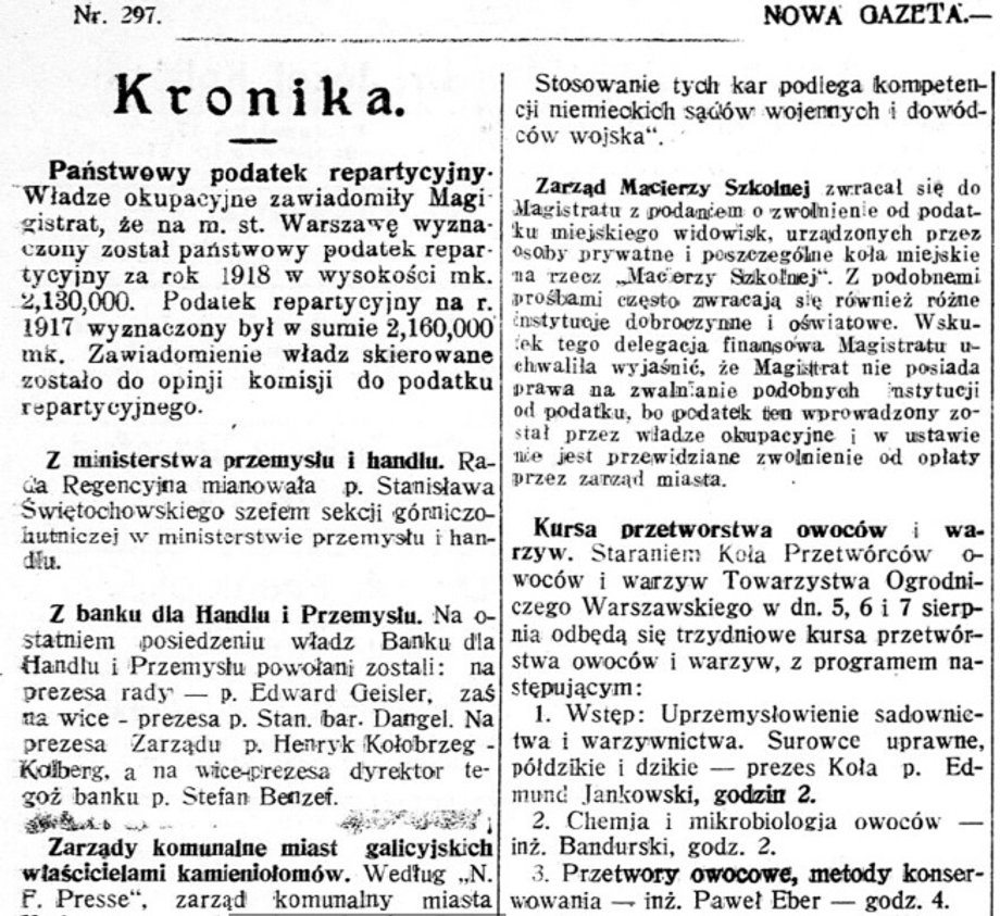 "Nowa Gazeta", 20.07.1918