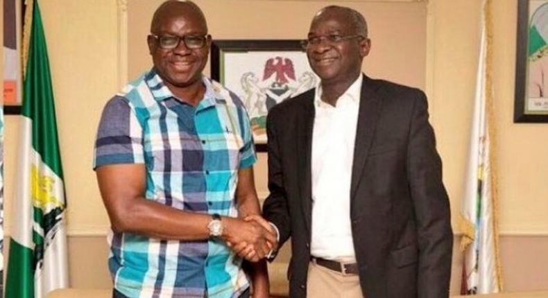 Ekiti State Governor, Ayo Fayose with Minister of Works, Power and Housing, Babatunde Fashola