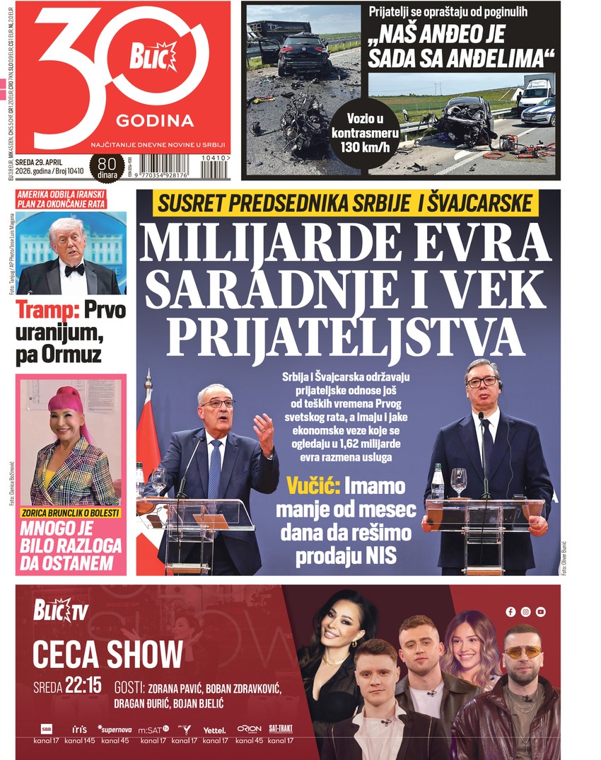 Blic naslovna strana za 29.4.