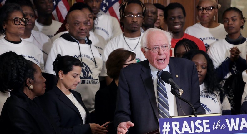 Sen. Bernie Sanders (I-VT) speaks during an event to introduce the Raise The Wage Act in the Rayburn Room at the Capitol January 16, 2019. in Washington, DC.
