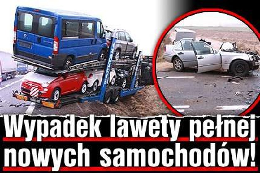 Wypadek lawety pełnej nowych samochodów!