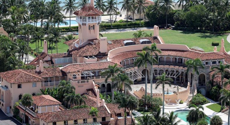 In this aerial view, former U.S. President Donald Trump's Mar-a-Lago estate is seen on September 14, 2022 in Palm Beach, Florida.