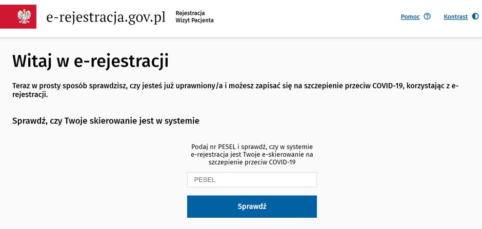 E-rejestracja na szczepienie przeciwko COVID-19