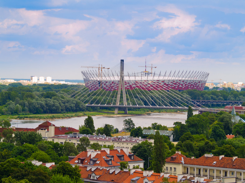 Warszawa, widok na Stadion Narodowy i Most Świętokrzyski