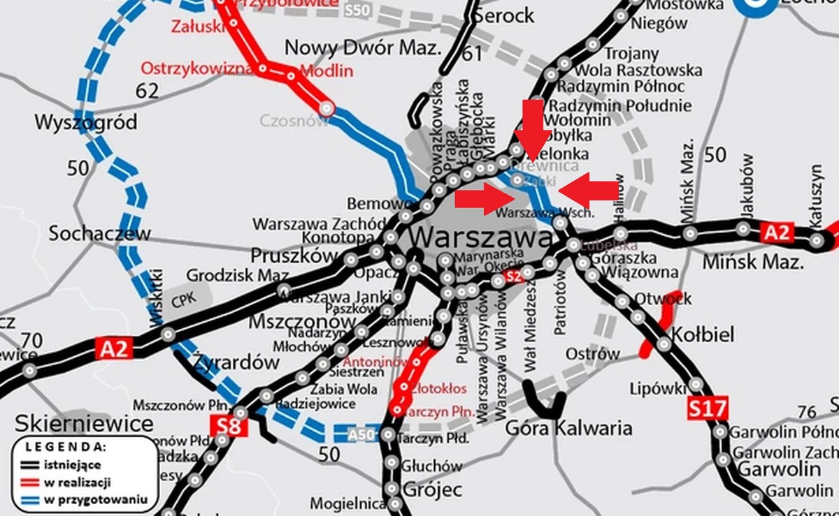 Warszawski ring ma już 68 km, ale brakuje jeszcze kluczowych 14 km. Budowa potrwa jeszcze kilka dobrych lat, ponieważ na razie sprawa utknęła w sądach.