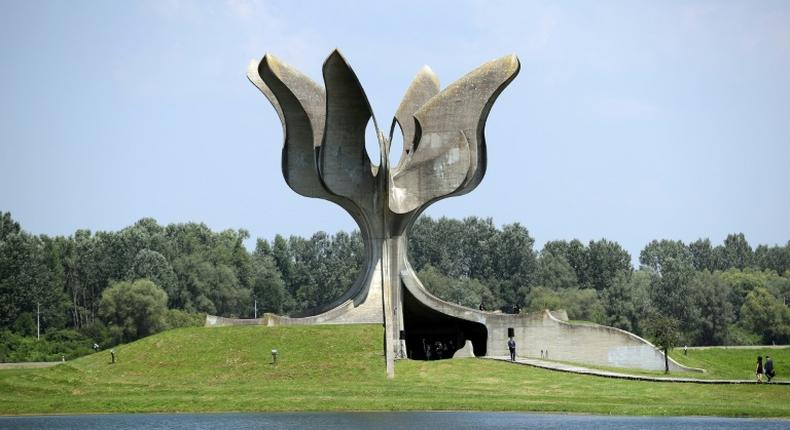 The Jasenovac camp, where a memorial is seen in 2018, is known as Croatia's Auschwitz and was run by the country's Nazi-allied Ustasha regime which persecuted and killed hundreds of thousands of ethnic Serbs, Jews, Roma and anti-fascist Croatians