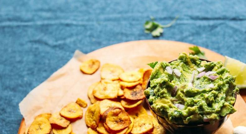 Baked plantain served with guacamole