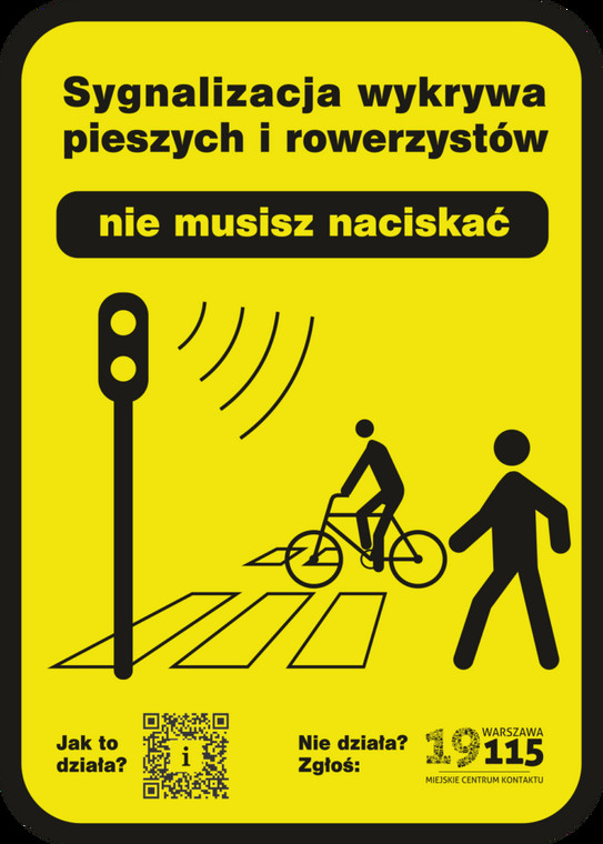 Naklejka informująca o automatycznej detekcji pieszych i rowerzystów