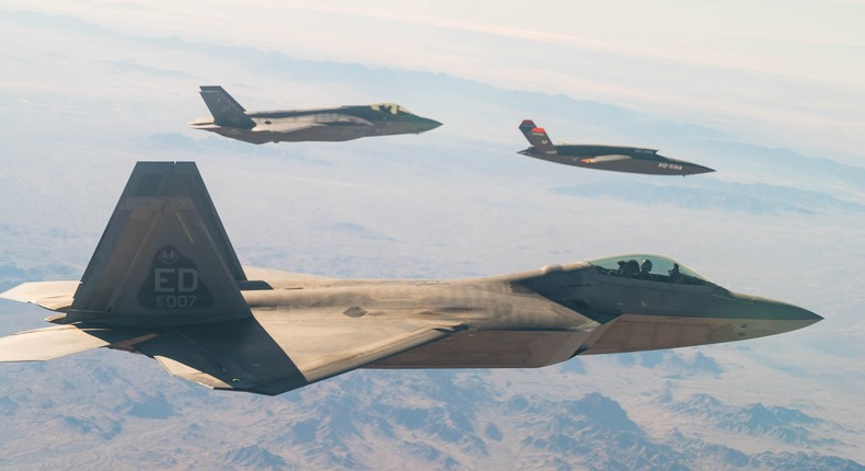 A US Air Force F-22 and F-35A fly with a XQ-58A Valkyrie during a test over Arizona in December 2020.U.S. Air Force photo by Tech. Sgt. James Cason